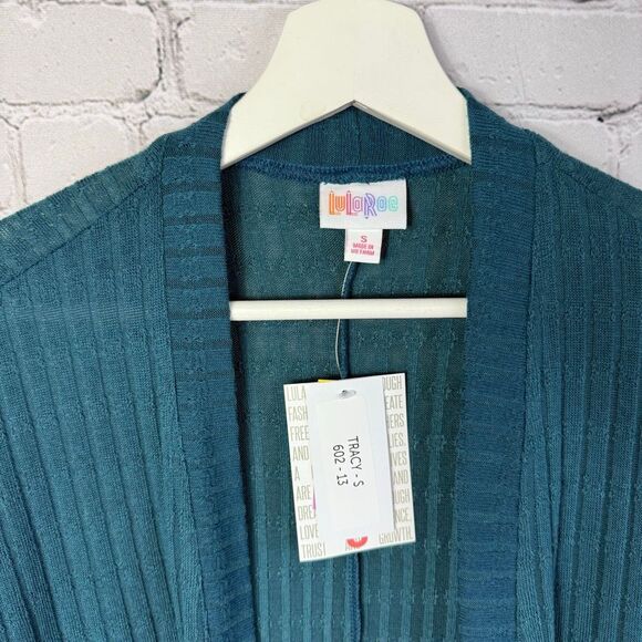 LuLaRoe Tracy Rib Knit Cardigan Teal Size Small NWT - Picture 2 of 7